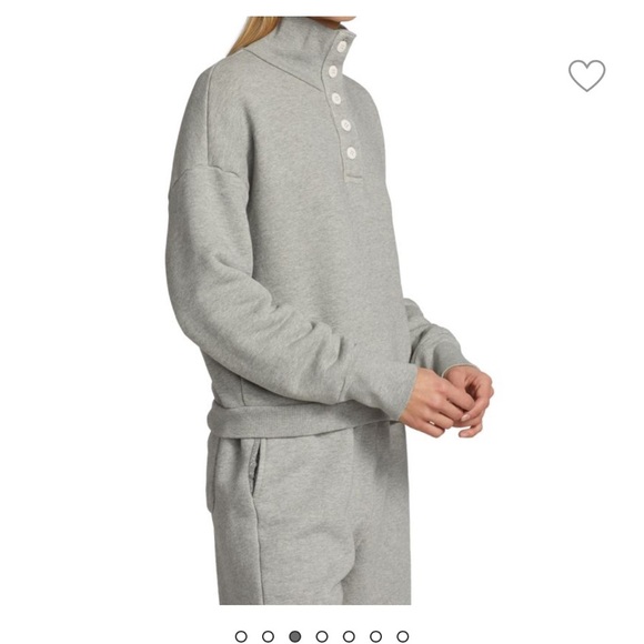 NSF French Terry Sweater Size Medium Gray Funnel Neck Half Button Front - Picture 2 of 13